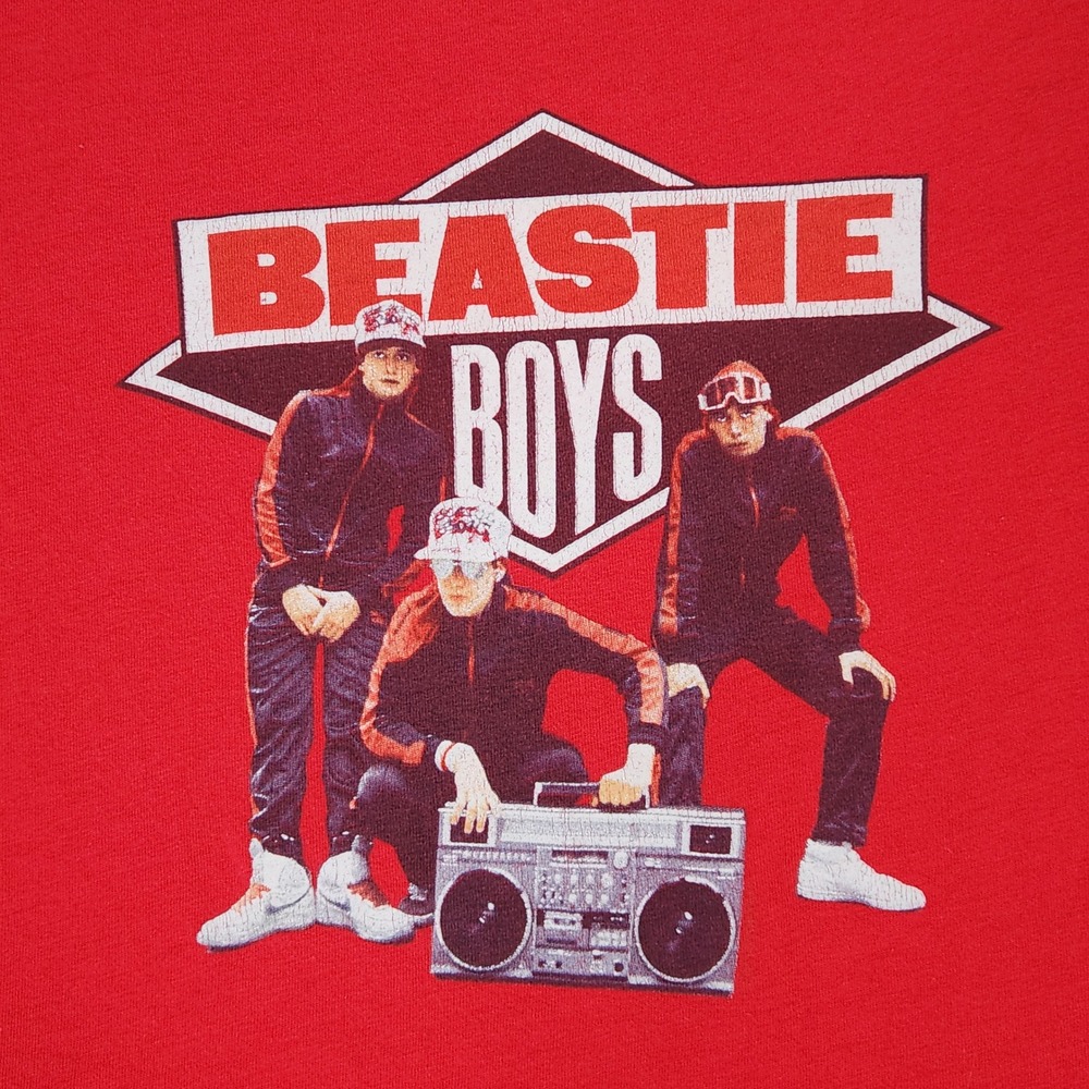 Beastie Boys Graphic T-Shirt Red Cotton Women Medium Band Tee Boombox Hip Hop